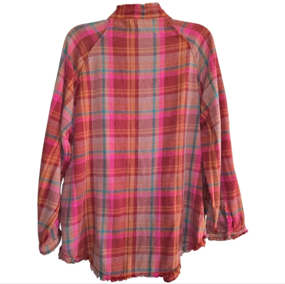 Free People Pink Red Plaid Button-Down Shirt